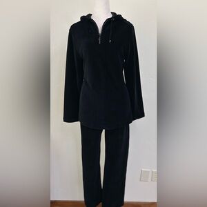 St. John Black Velour Hooded Lounge Set